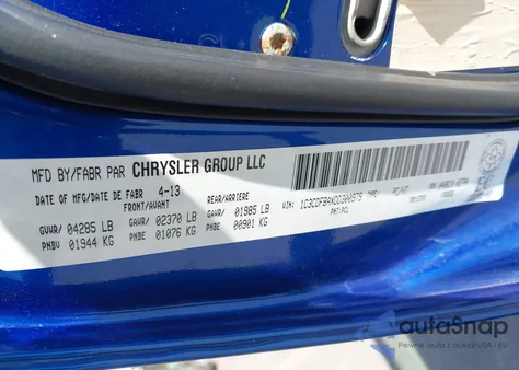 2013 Dodge Dart Sxt/Rallye из США, поврежденный, VIN 1C3CDFBAXDD300979